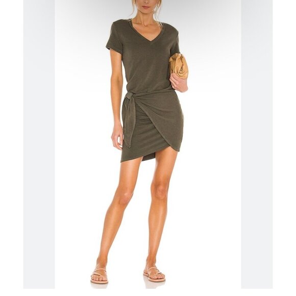 NWT MONROW SUPERSOFT V DRESS IN HUNTER GREEN WARP MINI DRESS SMALL - Picture 1 of 6
